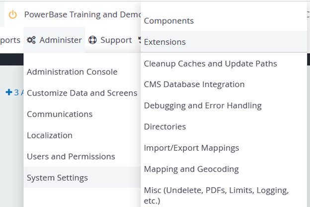 Click Extensions menu