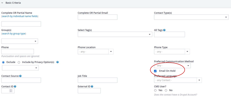 search email on hold